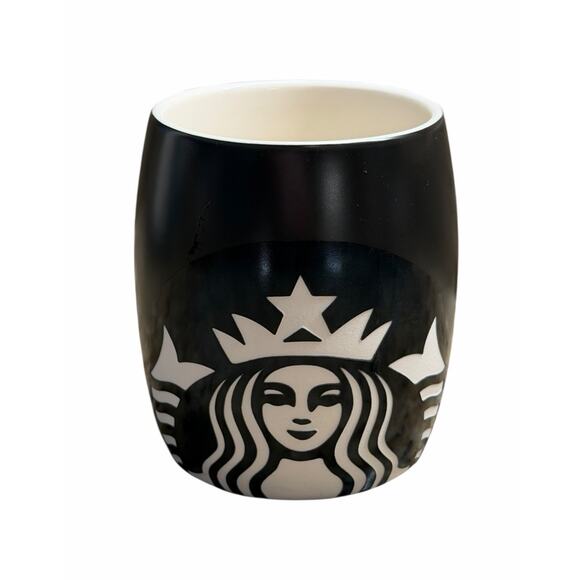 Starbucks Coffee Mug 2011 Black Etched White Siren Mermaid 12oz Barrel Cup - Picture 1 of 6